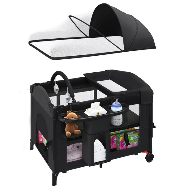 HOMMOW 5-IN-1 BABY BASSINET BEDSIDE SLEEPER WITH SWING TUBE CONVERTS TO CRADLE