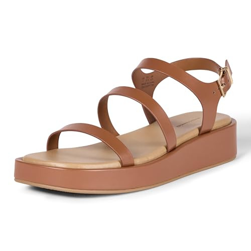 AEWM84666 AMAZON ESSENTIALS WOMEN'S STRAPPY FLATFORM SANDALS TAN SIZE 9