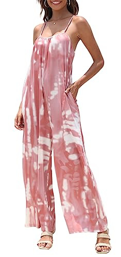FKEEP WOMEN'S LOOSE V NECK SLEEVELESS ADJUSTABLE SPAGHETTI B-PINK SIZE 2XL