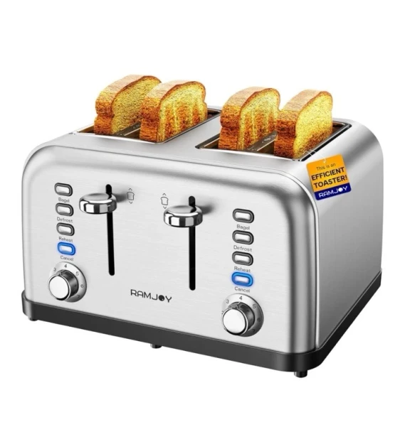 RAMJOY RAMJOY BLACK TOASTER 2 SLICE, EXTRA WIDE SLOT TOASTER - STAINLESS STEEL