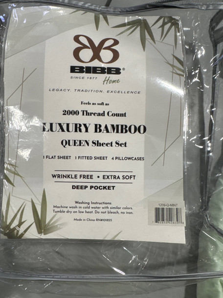 BIBB HOME 6-PIECE 2000-THREAD-COUNT BAMBOO SHEET SET WITH SNUGGRIP, QUEEN - MINT