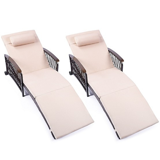 UPLAND HDPE POOL LOUNGE CHAIRS 2 PK, ARMRESTS, ERGONOMIC - BROWN/KHAKI New