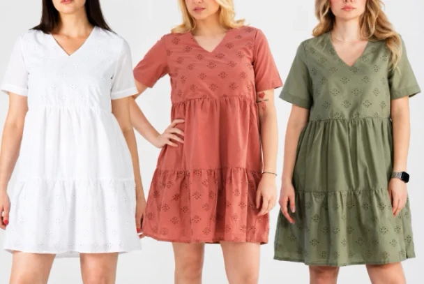 BARN SWALLOW NEW YORK DRESS BUNDLE OF 3 V-NECK OVER- 6 - TERRA/WHITE/OLIVE GREEN