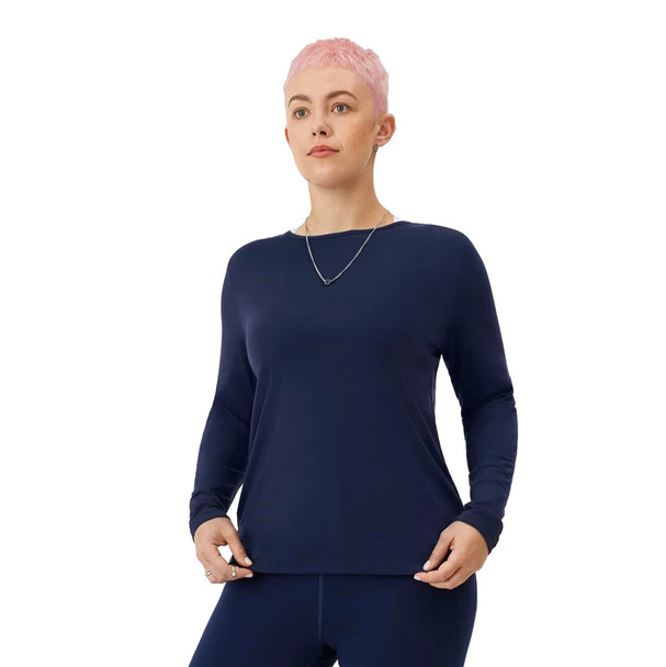 ALLBIRDS WOMEN'S NATURAL FLOW STUDIO LONG SLEEVE, SIZE L, TRUE NAVY New