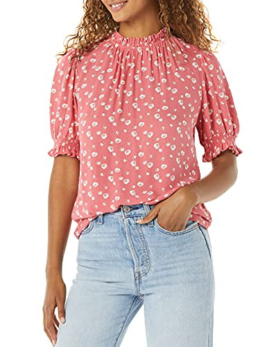 AMAZON ESSENTIALS WOMEN'S FLUID TWILL SHORT PUFF SLEEVE RUFFLE - SIZE: L New