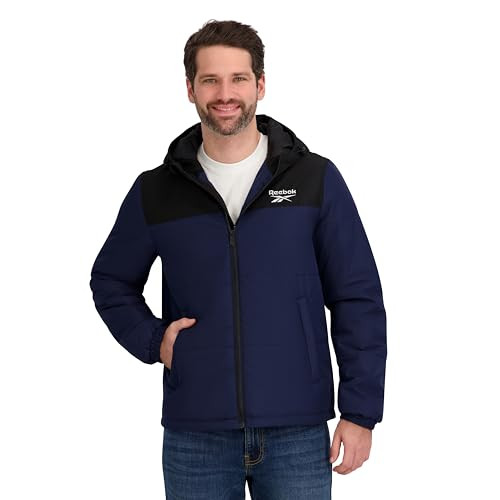 OMRB1631 Reebok Mens Midweight Puffer Jacket, Vector Navy, XL New
