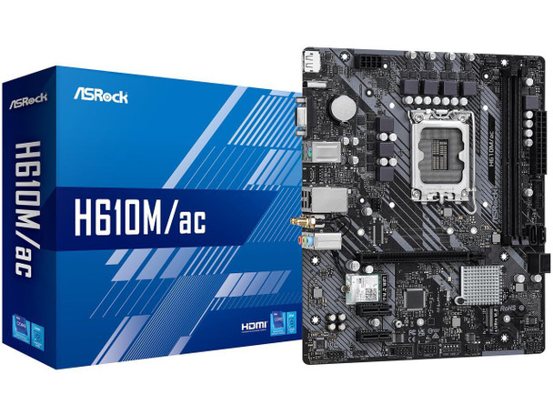 ASRock H610M/ac Intel LGA 1700 (14th/13th/12th Gen) mATX Motherboard (DDR4, PCIe