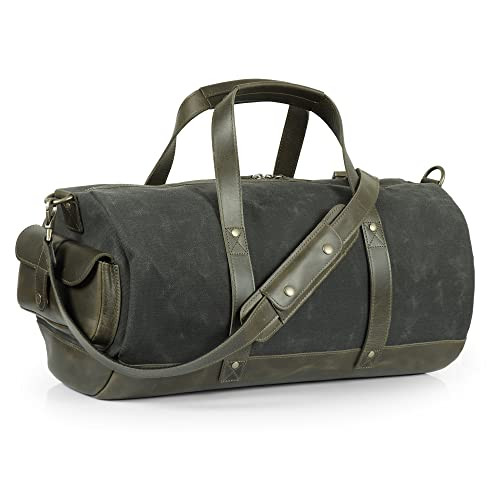 Londo Top Grain Canvas & Leather Duffel Bag Stylish Durable Travel Bag Green