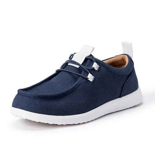 AEMN82375Q226 AMAZON ESSENTIALS MEN CANVAS MOC TOE LOAFER SIZE 9.5 NAVY/WHITE