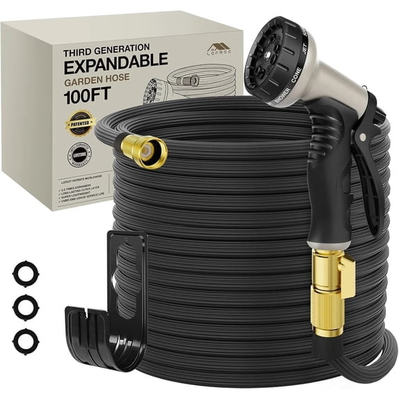 50FT EXPANDABLE LEAKPROOF GARDEN HOSE 10-FUNCTION SPRAY NOZZLE - BLACK BEIGE
