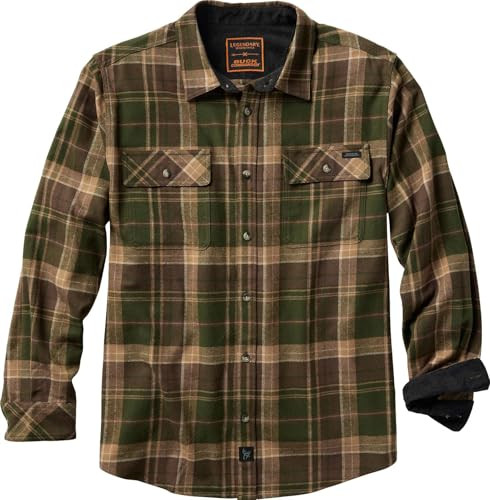 Legendary Whitetails Men's Plaid Flannel 100% Cotton Long Sleeve Shirt, Mallard