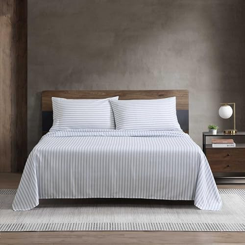 Kenneth Cole King Size Sheet Set, Crisp & Cool Bedding with a Light, Blue Stripe