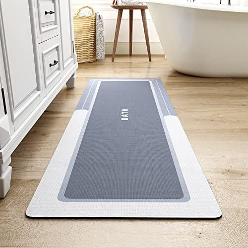 MontVoo-Bath Mat Runner Long Bathroom Mat Rug Non Slip Super Absorbent Blue