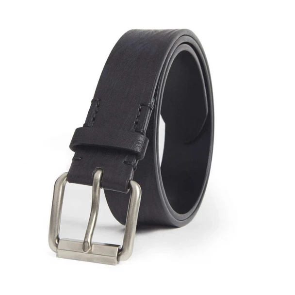 GIORGIO BRUTINI RUGGED LEATHER CASUAL BELT - SIZE: MEN M - BLACK/BRUSHEDNICKEL New