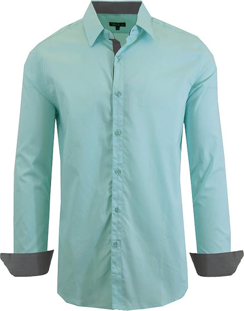 GALAXY BY HARVIC MEN'S LONG SLEEVE SLIM-FIT SOLID DRESS SHIRTS - SIZE 2XL - MINT New