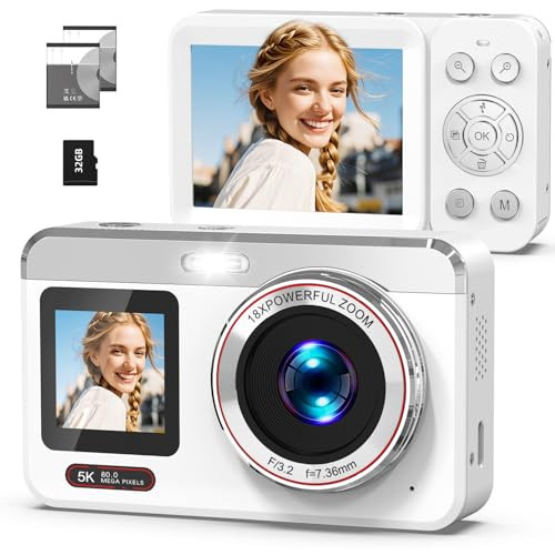HOOROLA 5K DIGITAL CAMERA 80MP DUAL AUTOFOCUS VLOGGING 2 BATTERIES CS05 - WHITE