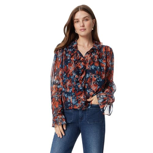 30241018 SAM EDELMAN WOMEN'S JASLEEN RUFFLED LONG SLEEVE NAVY-FLORA FUTURA XS New