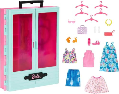 Barbie Closet Playset with 3 Outfits, 3 Pairs of Shoes, 2 Purses, 3-8 MULTICOLOR