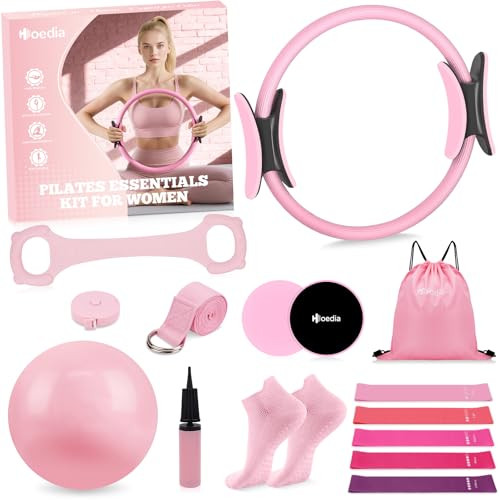 Hoedia Pilates Kit for Women, Pilates Equipment Ring and Ball Set - Pink