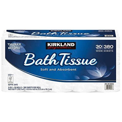 Kirkland Signature Bath Tissue 2-Ply 380 Sheets 30 Rolls B096MLT4B3 - White New