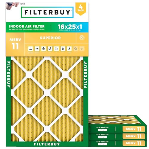 Filterbuy 16x25x1 Air Filter MERV 11 Superior Pet & Allergy Defense (4-Pack) New