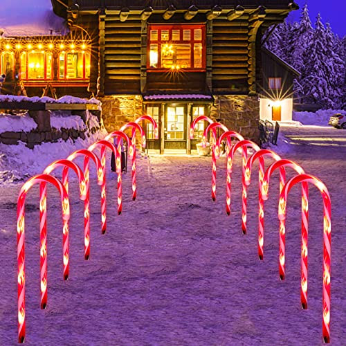 22" Candy Cane Lights 14 Packs Christmas Pathway Marker Candy 8 Modes Lights