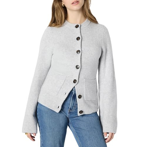 AMAZON ESSENTIALS WOMEN'S REGULAR CARDIGAN BELL SLEEVES WAIST- XS - LIGHT GRAY New