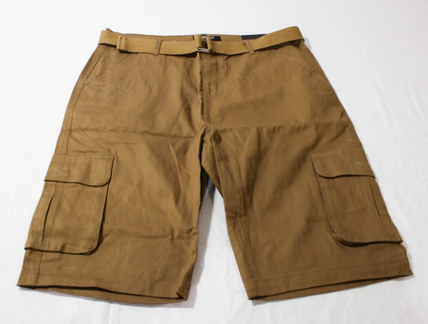 BLU ROCK NEW YORK MEN SLIM FIT STRETCH BELTED CARGO SHORTS, SIZE: MEN 36 - KHAKI