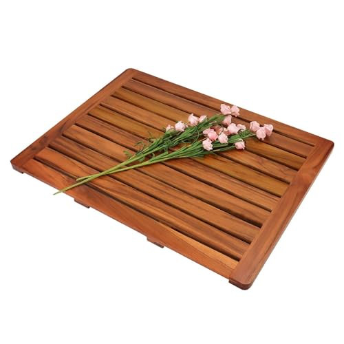 Utoplike 24"x18" Teak Wood Bath Mat Shower Mats for Bathroom Large B07VBCC3W5 New
