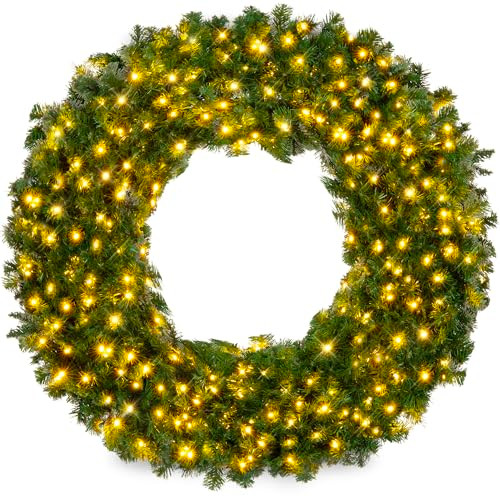 Best Choice Products 48in Large Artificial Pre-Lit Fir Christmas Wreath W/LED New