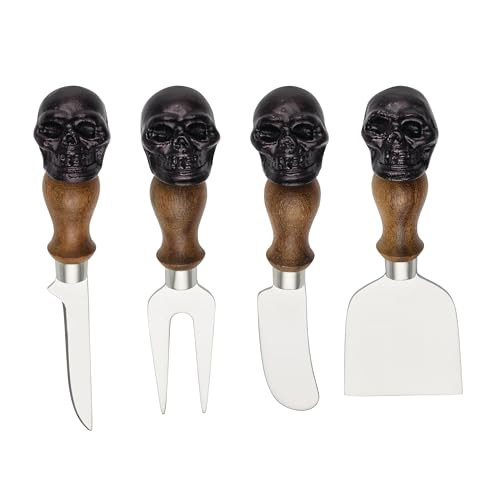 ONEIDA ONEIDA SKULL MIRROR CHEESE KNIFE SET 3.5 IN SILVER WITH BLACK HANDLE