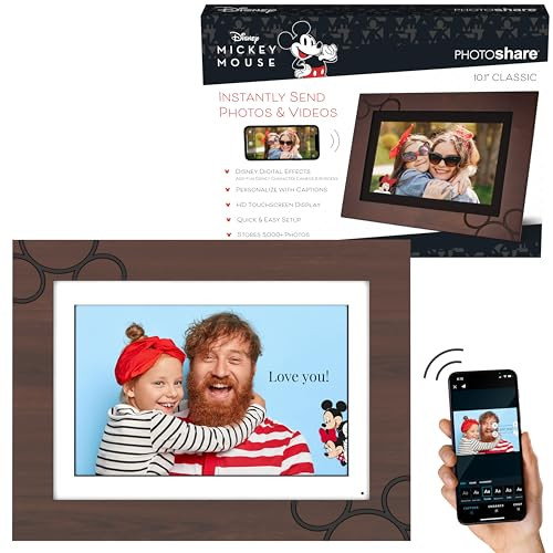 Disney Classic Mickey Mouse Photoshare 10” WiFi Digital Photo Frame - Espresso