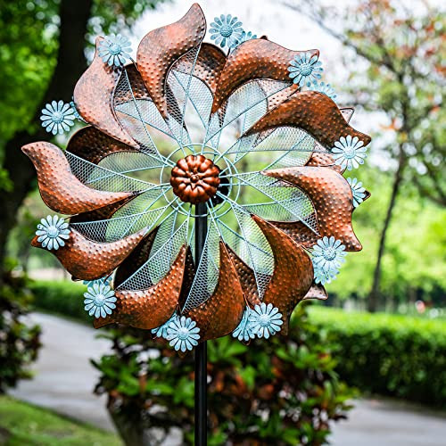WEHLUCK Wind Spinners Metal Stake 84 Inches Wind Catcher Garden Sculptures Blue New