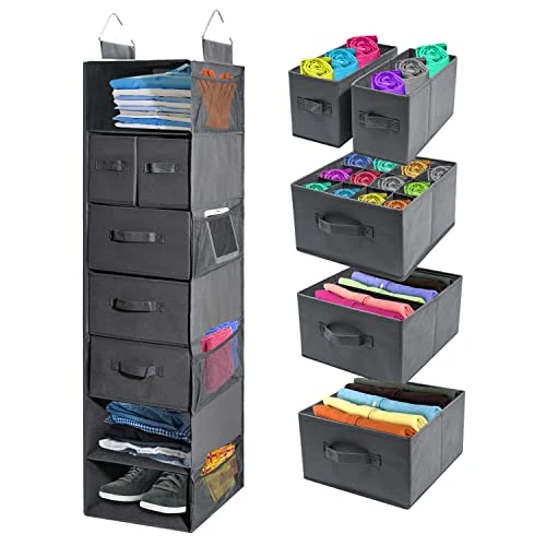 TIDY ZEBRA HANGING CLOSET ORGANIZER  DRAWERS + SHELVES TZ5445 - GRAY
