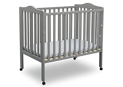 Delta Children Folding Portable Mini Baby Crib, 1.5" Mattress, B073Y8K6T4 - Grey New