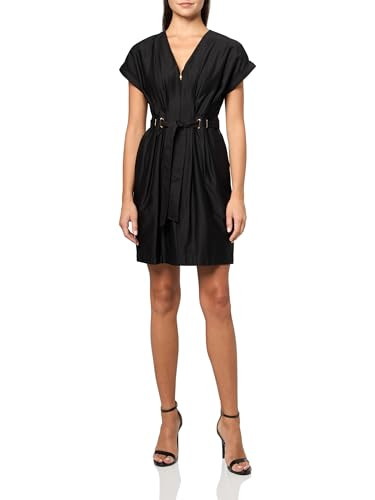 HD5D0D23 HALSTON WOMEN'S STRUCTURED SHORT SLEEVE V-NECK COTTON DRESS, 6, BLACK New