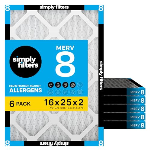 SIMPLY FILTERS 16"X25"X2" MERV 8 FPR 5 PLEATED FURNACE AIR FILTER 6-PACK WHITE New