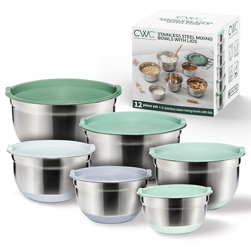 COOK WITH COLOR STAINLESS STEEL MIXING BOWLS WITH LIDS 12 PIECES - SAGE
