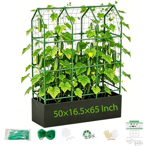 MQHUAYU LARGE CUCUMBER TRELLIS WITH GROW BAG 65" TALL METAL GARDEN - GREEN New