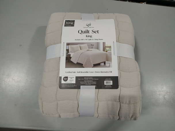 DAWSON COLLECTION DAWSON 3 PIECE TEXTURED QUILT SET KING - LIGHT GRAY New