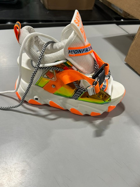 SAYT RLAE CHUNKY PLATFORM WEDGE SANDALS WHITE MESH UPPER - WHITE,ORANGE
