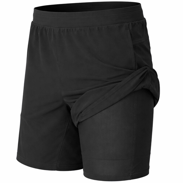 JUMP START 2 IN 1 STRETCH ACTIVE QUICK DRY SHORTS LINER - SIZE: MEN M - BLACK