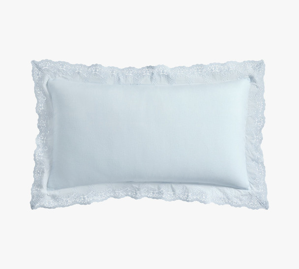 LOVESHACKFANCY LOVE SHACK FANCY BELGIAN FLAX LINEN LACE TRIM SHAM - KING - BLUE New