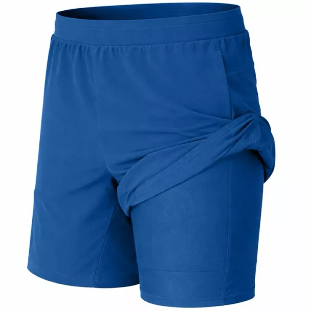 JUMP START MEN'S 2 IN 1 STRETCH GYM RUNNING SHORTS - SIZE: MEN M - ROYAL New