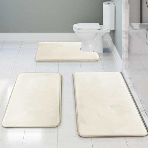 Clara Clark 3 Piece Bathroom Rugs Bath Mat Set, Bath Mats for Bathroom - White New