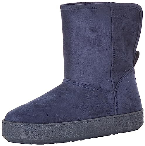 AEF00055FW23 AMAZON ESSENTIALS WOMEN FAUX FUR BOOTS SIZE 8.5 NAVY MICROSUEDE New