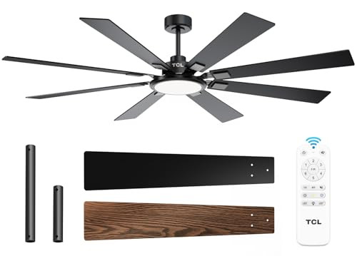 TCL CEILING FAN WITH LIGHT AND REMOTE 62 INCH 8 BLADES BLACK DC FAN - BLACK