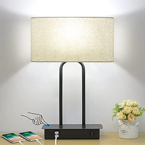 LAKUMU BEDSIDE TOUCH CONTROL 3 WAY DIMMABLE TABLE LAMP CREAM FABRIC SHADE