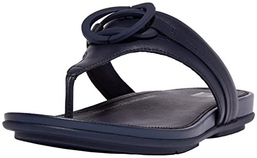 FS939 FITFLOP WOMEN'S GRACIE CIRCLET LEATHER TOE-POST SANDAL, NAVY, SIZE 8