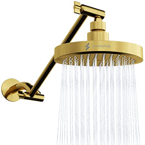 SPARKPOD 6” ROUND SHOWER HEAD + 16” SHOWER ARM EXTENSION - EGYPTIAN GOLD